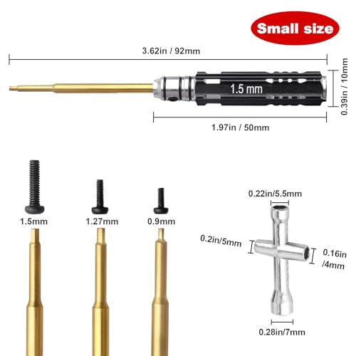 Hobbypark Mini RC Allen Wrench Set 0.9mm 1.27mm 1.5mm Hex Driver Screwdrivers & Wheel Nut Wrench for Axial SCX24 1/24 RC Crawler Car Tools