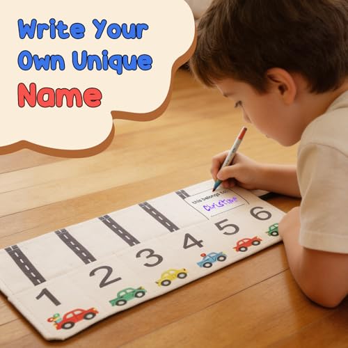 Car Storage Roll for Kids, Compatible with Matchbox & Hot Wheels 1:64 | Playmat, DIY Name, Travel Toy Compatible with Hot Wheels & Matchbox, Toddler Quiet Play Activity Mat for Airplane