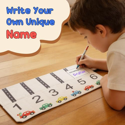 Car Storage Roll for Kids, Compatible with Matchbox & Hot Wheels 1:64 | Playmat, DIY Name, Travel Toy Compatible with Hot Wheels & Matchbox, Toddler Quiet Play Activity Mat for Airplane