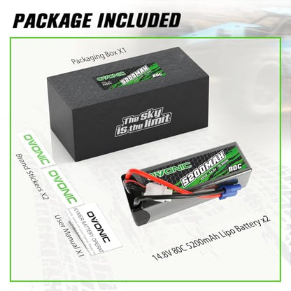 OVONIC 4S Lipo Battery 80C 5200mAh 14.8V Lipo Battery with EC5 Connector for Arrma 1/5 1/8 1/10 RC Car and Truck
