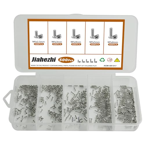 500Pcs M1 304 Stainless Steel Metric Micro Screws Nuts Assortment | M1x2.5/3/4/5/6mm Sizes, Phillips Pan Head, Fully Threaded Kit for Arduino, RC Models, Electronics, DIY Projects - size: M1x2.5/3/4/5/6 -500Pcs