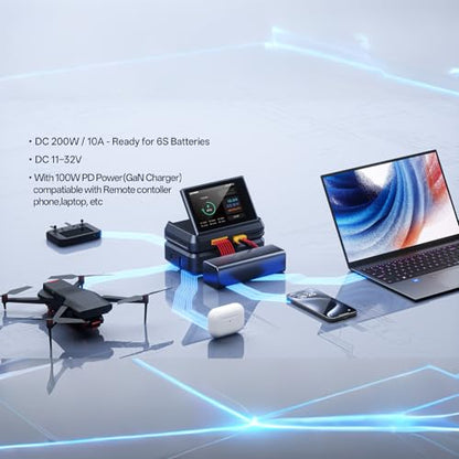 EV-Peak A1PRO LiPo Battery Charger, 200W 10A RC Balance Charger/Discharger with Touch Screen for 1S-6S LiPo, LiHV, LiIon, Life, NiMH, NiCd and Pb Batteries for FPV,RC Car,Drone