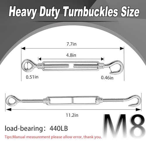 6 PCS M8 Hook and Eye Turnbuckles for Cables Wire Rope Tension | Made of 304 Stainless Steel, Corrosion Resistant & Easy to Use,440lbs Rated,Industrial Shade Sail Rigging - size: 6PCS-M8-OC