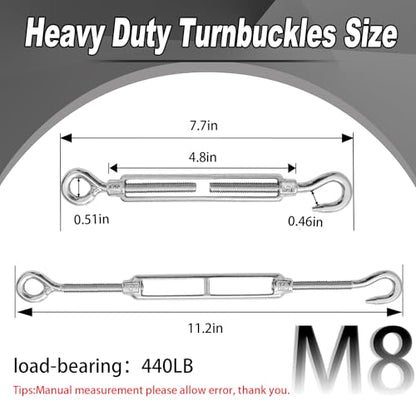 6 PCS M8 Hook and Eye Turnbuckles for Cables Wire Rope Tension | Made of 304 Stainless Steel, Corrosion Resistant & Easy to Use,440lbs Rated,Industrial Shade Sail Rigging - size: 6PCS-M8-OC