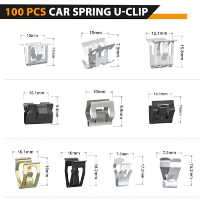 GOOACC 100Pcs 10 Sizes Metal Trim Clip Spring Moulding Clip Universal Auto Body Fastener Clip Compatible with GTI, Jetta, Passat, Phaeton, VW Audi 4A0-867-276A - color: 100Pcs Metal Trim Panel Spring Clip