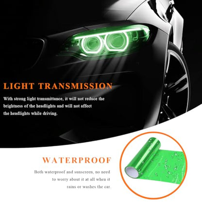 Sun Walker Car Light Tint Film, 12 x 48 Inch Waterproof Taillight Wrap Film Roll with Squeegee & Cutter, Self-Adhesive Vinyl Sticker Sheet Roll for Headlights Fog Lights Tail Lights (Green) - color: Green