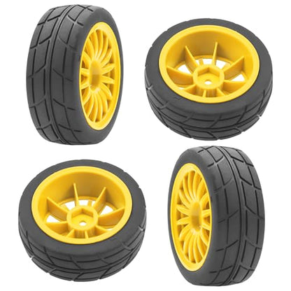 4Pack Vgoohobby OD70mm RC 1/10 On Road Rubber Tires w/Plastic Wheel Rims 12mm Hex Compatible with HSP HPI Redcat Tamiya Traxxas Kyosho 1/10 RC On Road Racing Touring Car (Yellow) - color: Yellow