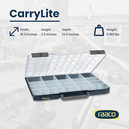 Raaco CarryLite 55 Small Parts Organizer, 25 Inserts | 2.3 Inch Height, Anti-Mix U-Profile Lid for Screws, Bolts & Nuts, Secure Sliding Lock, 25 Inserts, For workshop and garage - size: Slim-25 Inserts., style: Single Pack