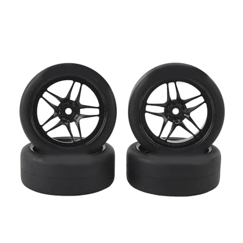 4pcs RC Tires Wheels Rims Set, 1/10 Scale Rubber Tires with 12mm Hex Hub, 26mm Wide Smooth Drift Tires for RC Racing and Drifting Cars Compatible with TT01 HSP (Black) - color: Black