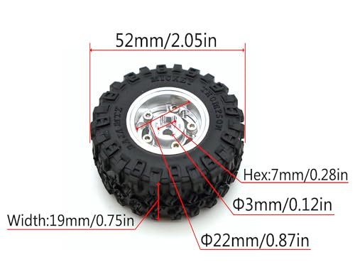 1.0 Aluminium Beadlock Wheel and Tire Set for SCX24 1/24 1/18 RC Crawler FK1002 (Silver) - color: Silver
