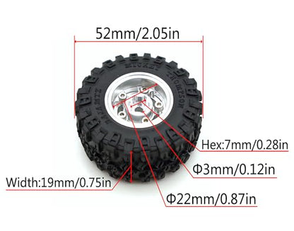 1.0 Aluminium Beadlock Wheel and Tire Set for SCX24 1/24 1/18 RC Crawler FK1002 (Silver) - color: Silver