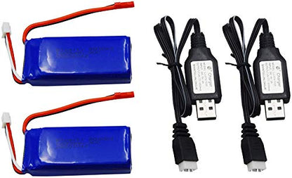 Blomiky 2 Pack 7.4V 1200mAH Lipo Battery Pack with JST Plug and USB Cable Replacement for UDIRC UD1601 UD1602 Pro Fisca Cheewing 1/16 Scale RC Truck RC Helicopter Drone Vehicles / X6 Battery and USB 2