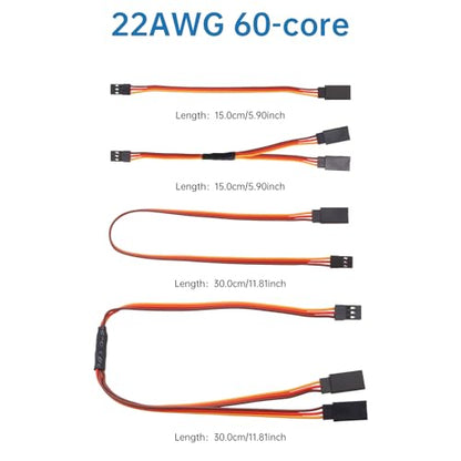 12Pcs 60-Core Servo Extension Cable and Y Harness Splitter Kit | Fit for RC Cars Trucks Airplanes Servo Receiver Connection.Include 15 cm and 30 cm JR Y harnesses,15 cm and 30 cm servo cable
