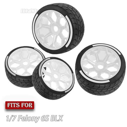 RC Highway Tires Wheel for 1/8 Typhon 6s BLX,1/7 Infraction 6S BLX,Limitless,4PCS RC Drift Tires Rubber RC Highway Wheel,White - color: White - (Highway Tires)