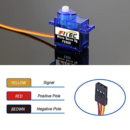 FEETECH 90R 5packs 360 Degree Continuous Servos Micro Servo 9g Mini Servo Motor with Plastic Shell for Robot Car Plane RC Helicopter