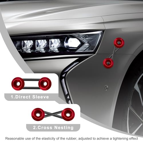 KVAEY Bumper Quick Release, JDM Front Rear Bumper Fasteners with Stainless Steel Screw Rubber O-Ring Washers, Universal Car Bumper Quick Release Tabs Trunk Bend Fenders Holders Kit (Red) - color: Red