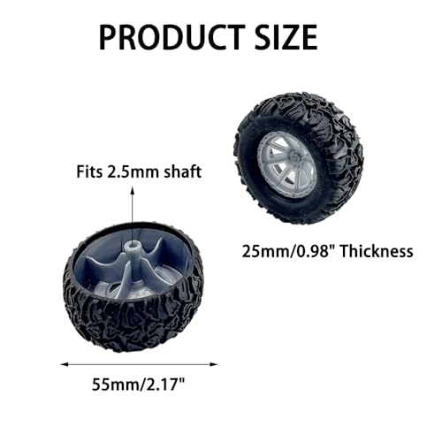 4PCS Toy Car Wheel 55mm Model Car Rubber Tire Wheel with Metal Shaft Axles for RC Car Truck DIY Model Toy Building Project (2.5x55mm) - style: 2.5x55mm