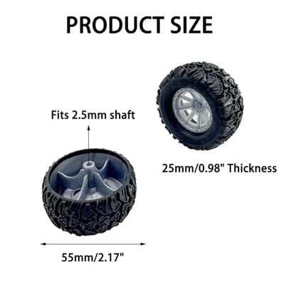 4PCS Toy Car Wheel 55mm Model Car Rubber Tire Wheel with Metal Shaft Axles for RC Car Truck DIY Model Toy Building Project (2.5x55mm) - style: 2.5x55mm