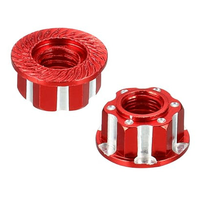 MECCANIXITY Hexagonal Nuts Aluminum M4 RC Wheel Carving Hex Nuts Dustproof Anti-Skid Mount Cap for 1/10 RC Model Car Trucks Off Road Car Upgraded Parts Pack of 2(Red) - color: Red