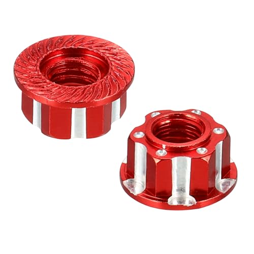MECCANIXITY Hexagonal Nuts Aluminum M4 RC Wheel Carving Hex Nuts Dustproof Anti-Skid Mount Cap for 1/10 RC Model Car Trucks Off Road Car Upgraded Parts Pack of 2(Red) - color: Red
