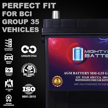 Mighty Max Battery MM-G35 Start and Stop Car BCI Group Size 35 12V 55Ah, 100RC, 650 CCA Rechargeable AGM Car battery - style: Group 35