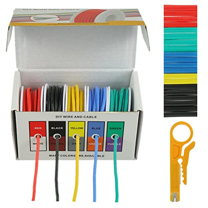 BOJACK 16 AWG Flexible Silicone Wire Electric Wire Hook up Wire Kit 300V Cables with Plus 20 φ4mm Heat Shrink Tubings and a Mini Wire Stripper(5 Colors 13.12Ft Each Color, 16AWG) - size: 16 AWG Silikondraht