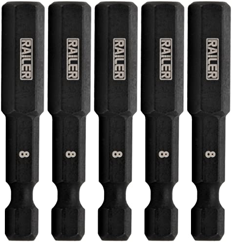 5pc 8mm Hex Bit Set 2 Inch S2 Steel Impact Allen Wrench Screwdriver Bits | Precision machined hex tip for machinery & furniture assembly. Extended 2" reach for quick-release 1/4" hex chucks. - size: 0.315 in