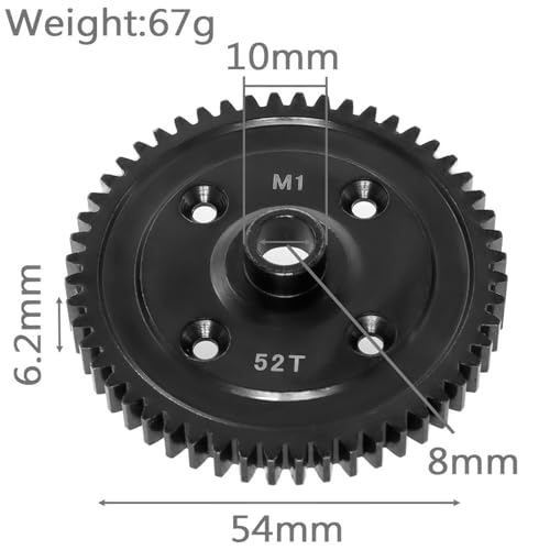Hardened Steel Spur Gear 52T M1.0 for Traxxas 1/8 Sledge Monster Truck, Machined Steel Replacement for 9652, 9652X - size: 52T