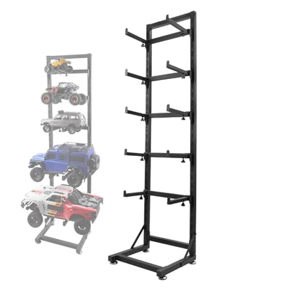Multilayer Storage Rack Shelf Display Stand for RC Model Cars | Quick assembly, multi-scale fits for 1/8-1/24 TRX4 SCX10 TRX4M SCX24, expandable side holes for hanging RC tools - size: 13.78" x 15.16" x 60.24"