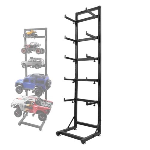 Multilayer Storage Rack Shelf Display Stand for RC Model Cars | Quick assembly, multi-scale fits for 1/8-1/24 TRX4 SCX10 TRX4M SCX24, expandable side holes for hanging RC tools - size: 13.78" x 15.16" x 60.24"