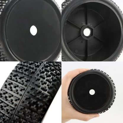 4 Pieces OD 4.4" 1/8 Scale RC Buggy Wheels & Rubber Tires 17mm Hex Rims Compatible with Arrma Typhon 3S 6S Kyosho Losi 8IGHT Traxxas Redcat HSP HPI 1/8 Scale Hobby Off Road Car Buggy (Black)