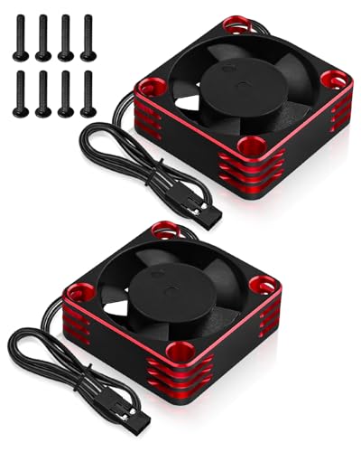 2PCS ESC Motor Cooling Fans for 1/8 and 1/10 Scale RC Cars | 35mm 21000RPM, Aluminum RC Motor Cooling Fan, for 3650 3660 540 550 Brushless Motor, Black Red