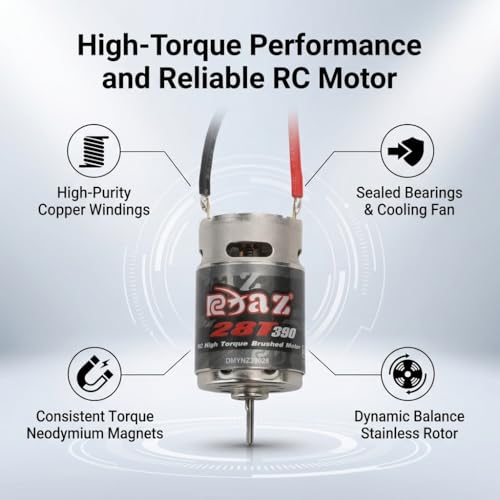 390 28T Brushed Motor,Stainless Steel High Torsion Low Noise Brushed Motor for 1/16 RC Car