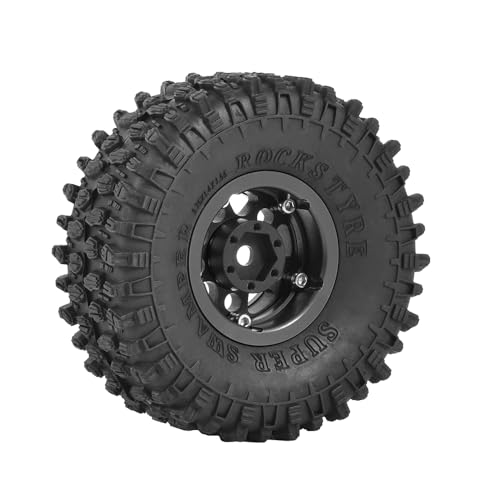 4PCS 1.55 inch Aluminum Metal Beadlock Wheels Rim and 95mm All Terrain Rubber Tires for 1/10 1/12 RC Rock Crawler Car for Axial AX90069 D90 TF2 Tamiya LC70 JIMNY UTB18(5Spoke,Black) - color: 5spoke,black