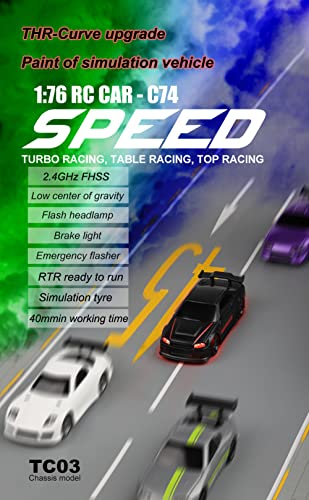 1:76 Turbo Racing Scale RC Sport Car, Table Racing Remote Control Mini Model Car Full Proportional RTR Kit Toys (C74-black) - color: C74-black