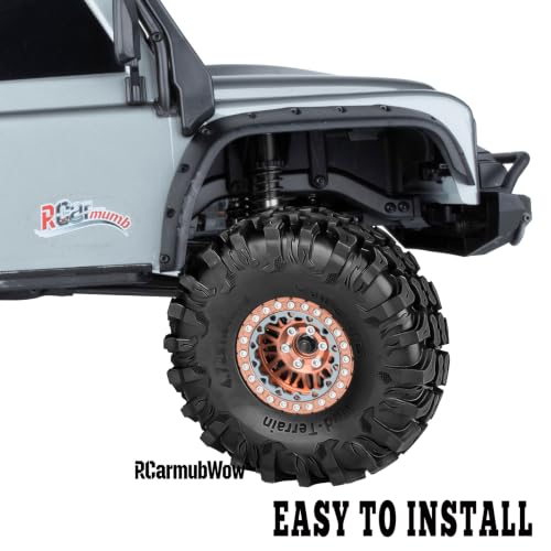 1.9 Inch Beadlock Aluminum Wheels and Tires, 4PCS RC Crawler Wheel Tire Set Compatible with 1/10 Scale SCX10 90046 AX103007 SCX10 II III TRX4 TRX6 Gen7 Gen8 D90 VS4-10 MST CFX,Brown - color: Brown(4pcs)