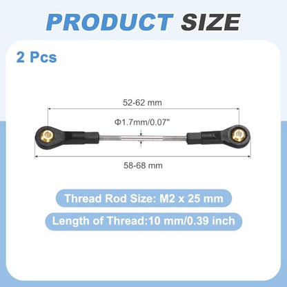 MECCANIXITY 2Pcs RC Boat Push Rod, 304 Stainless Steel Lever Steering Linkage Tie Rods with M2 Ball Head Joint for RC Car Boat Helicopter DIY Model Parts, 58-68mm - size: 58-68mm