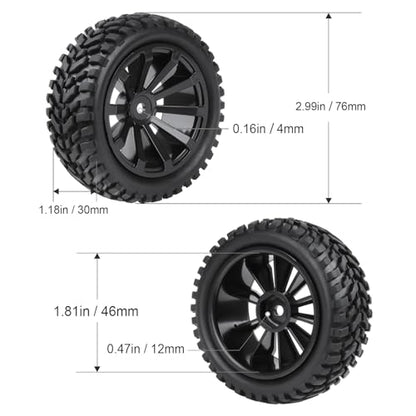 HobbyPark Outer Diameter 2.99 inch / 76mm Rubber RC Car Tires & Wheel Rims Foam Inserts 12mm Hex Hub (4-Pack)