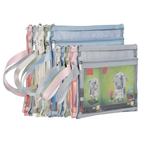 10 Pack Colored Double-Layer Mesh Zipper Pouch Bags, Nylon Building Block Sets Toy Storage & Organization, Breathable See Through (5Pcs A4+5Pcs A5) Pouch with Handle for School Office Games - size: 2L-5A4&5A5