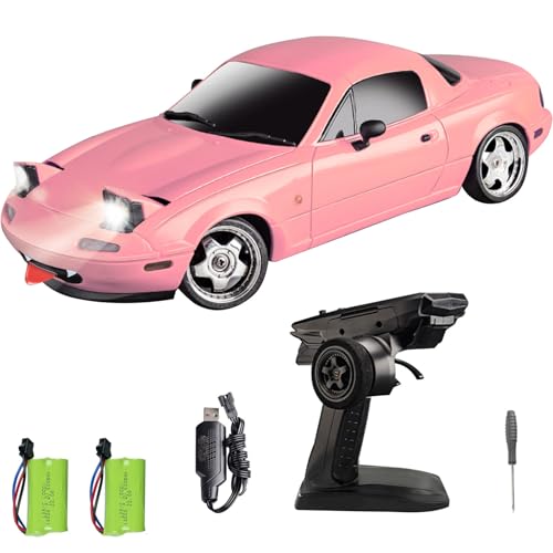 LD1804 RC Drift Car 1:18 Scale Mini MX-5 RWD 2.4GHz Miata RC Vehicles with Gyro and LED Lights for Adults Hobby Toys (Pink) - color: Pink