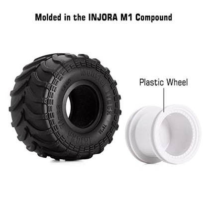 INJORA Monster Truck Wheel Rim Tires Set White Tires for 1/24 RC Crawler Car Axial SCX24 Bronco Gladiator C10 JLU Deadbolt B17 FMS FCX24 and TRX4MT,70 * 38mm,MT1012 - color: White
