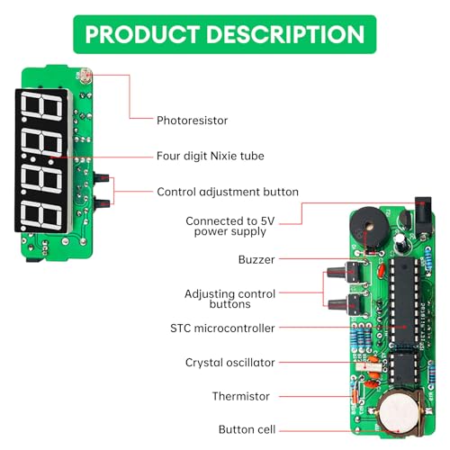 DIY Digital Kit, Soldering Practice Electronics Alarm Clock Soldering Project, Transparent Case, with PCB, Digital Display, with Adjustable Brightness for Beginners & STEM Learning - color: Diy Digital Kit