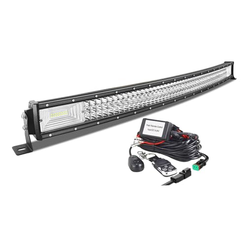Willpower 42 inch Curved LED Light Bar with Remote Controller Wiring Harness,540W Triple Row Spot Flood Beam,Strobe Flash Work Light Driving Lights,Waterproof Remote Controller On/Off Switch - size: 42 inch+ Remote wiring kit
