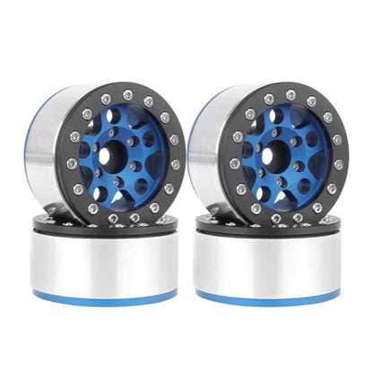 4PCS 1.55 Inch Aluminum Alloy Metal 5Spoke Beadlock Wheel Rim Hubs Replacement Accessory for AX90069 D90 TF2 CC01 Tamiya 1/10 RC Crawler Car Upgrade Parts (Black Blue) - color: Black Blue