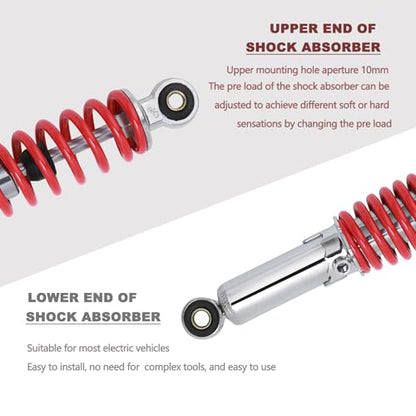 Minho Dual Rear Shock Absorbers with Adjustable Spring Preload in Heavy Iron Material Compatible with Chinese GY6 4-Stroke Engine Taotao ATV Go Kart,Red Color,330MM Length - size: 330mm