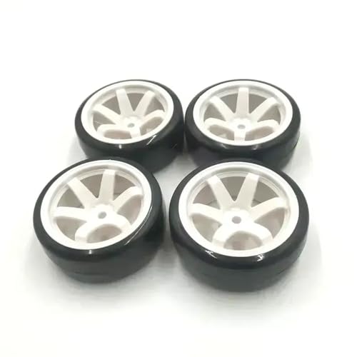 COMODO 4Pcs Hard Plastic RC Drift Tires with Rims, 60mm Diameter, 12mm Hex, Compatible with 1/10 4x4, 144001, 124018, 124019, A959-B On-Road Models(Color: White) - color: Color: White