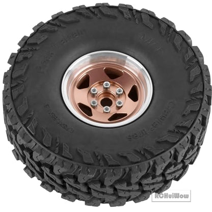 RC Alloy 1.9" Beadlock Wheels and Tires for 1/10 RC Crawler TRX4 SCX10 SCX10 III 90046 D90,1.9 RC Wheels and Tires 1.9 Beadlock Tires RC Rims,4 Packs,Brown - color: Brown(4pcs)