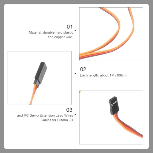 MERRYHAPY 10pcs 1m Servo Extension Lead Wire Cables for Futaba Sturdy Hard Plastic and Copper Wire Compatible Receiver Connection and Rc Car for Remote Control