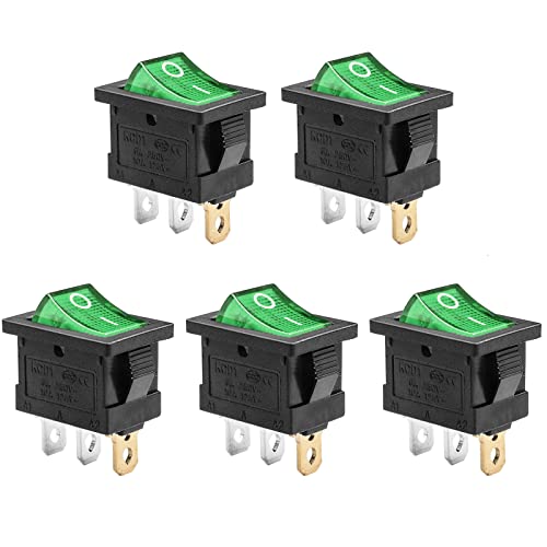 5 Pack KCD1 SPST On/Off Green LED Boat Rocker Toggle Switch | 3-Pin 2-Position Snap In, Only for DC 12V-24V 20A - color: Green, size: DC 12V-24V 20A - Not Pre-Wired