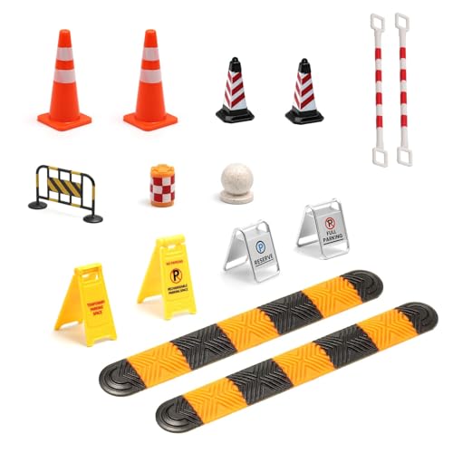 Mini Traffic Signs and Speed Bumps for 1/18 1/24 1/30 RC Cars | Miniature Plastic Road Cones, Parking Signs, Speed Bump,Garage Diorama, Scene Setup & Decoration,Simulated Traffic